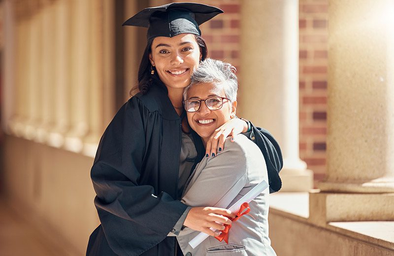 Graduation,,University,And,Portrait,Of,Mother,With,Girl,At,Academic