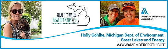 Holly Gohlke with pet dog, Healthy Water Healthy Kids logo, with sister Davo
